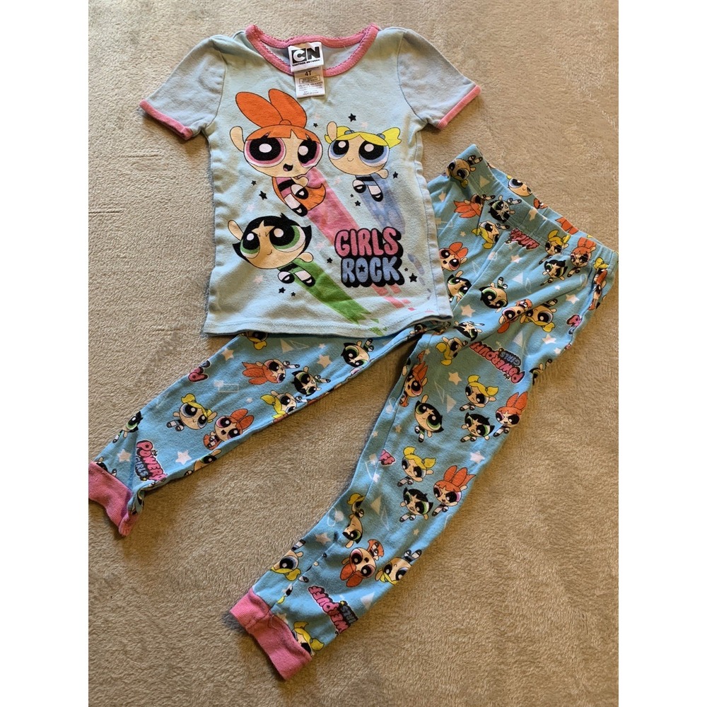 Vintage Powerpuff Girls Y2K Cartoon Network Pajama Top Bottom Size 4T